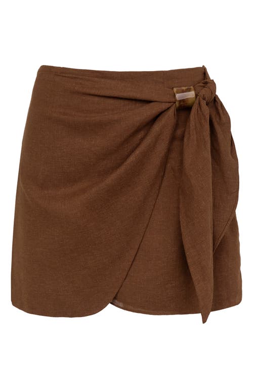 Vix Paula Hermanny Luna Linen Blend Cover-up Miniskirt In Brown