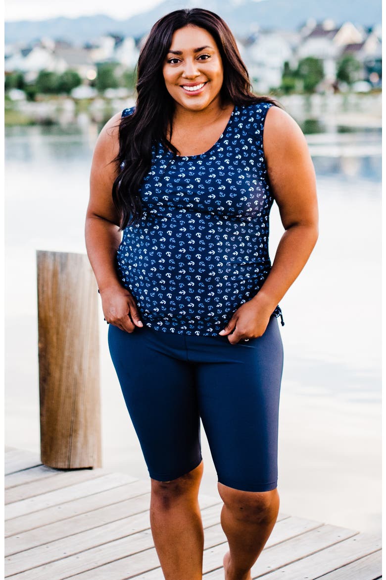 Plus Size Long Bike Swim Shorts, Alternate, color, Navy