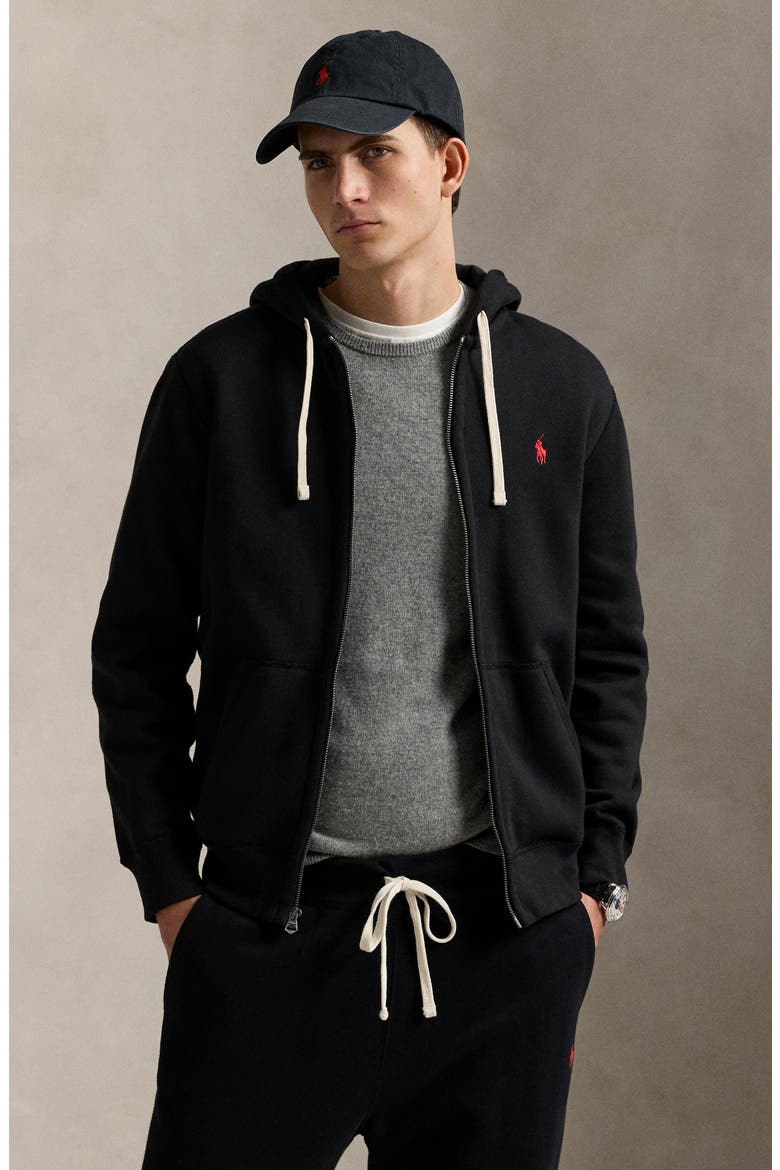 Cotton Blend Fleece Zip Front Hoodie, Alternate, color, POLO BLACK