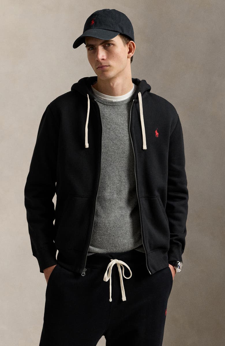 Polo Ralph Lauren Cotton Blend Fleece Zip Front Hoodie, Alternate, color, Polo Black