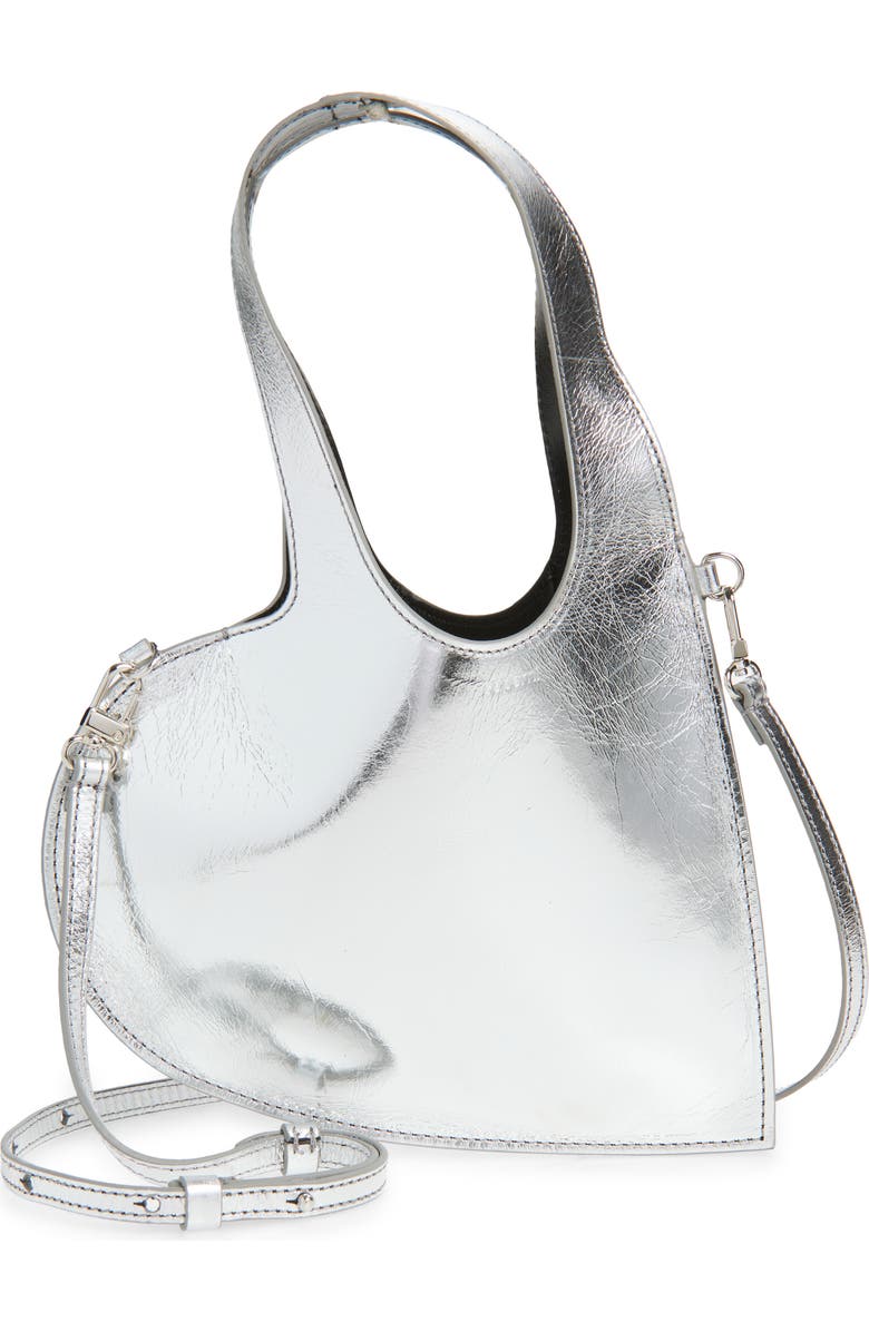 Coperni Mini Heart Metallic Leather Crossbody Tote, Alternate, color, Silver Slv