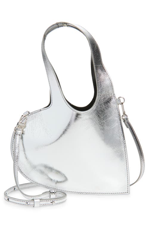 Coperni Mini Heart Metallic Leather Crossbody Tote In Silver