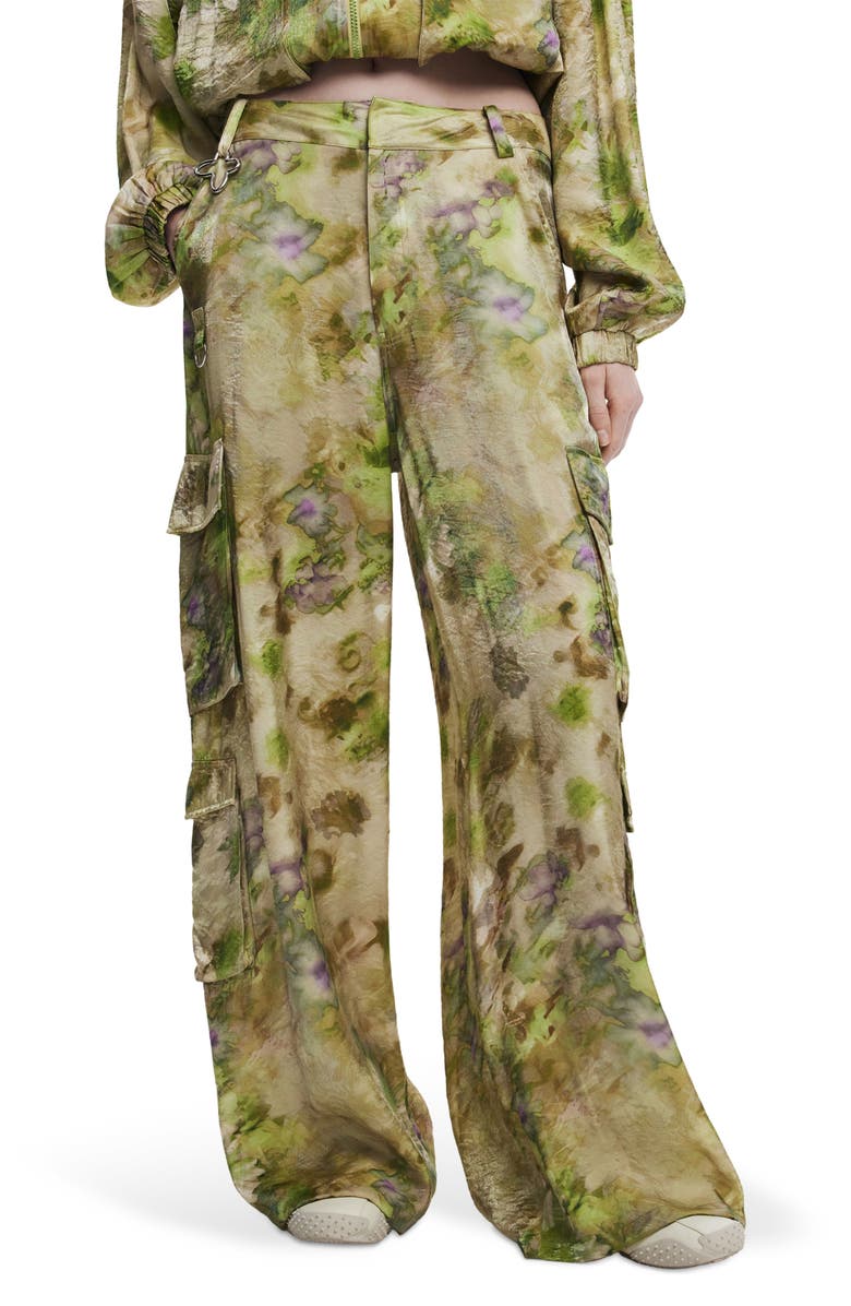 Desigual Abstract Floral Cargo Pants, Main, color, Light Green