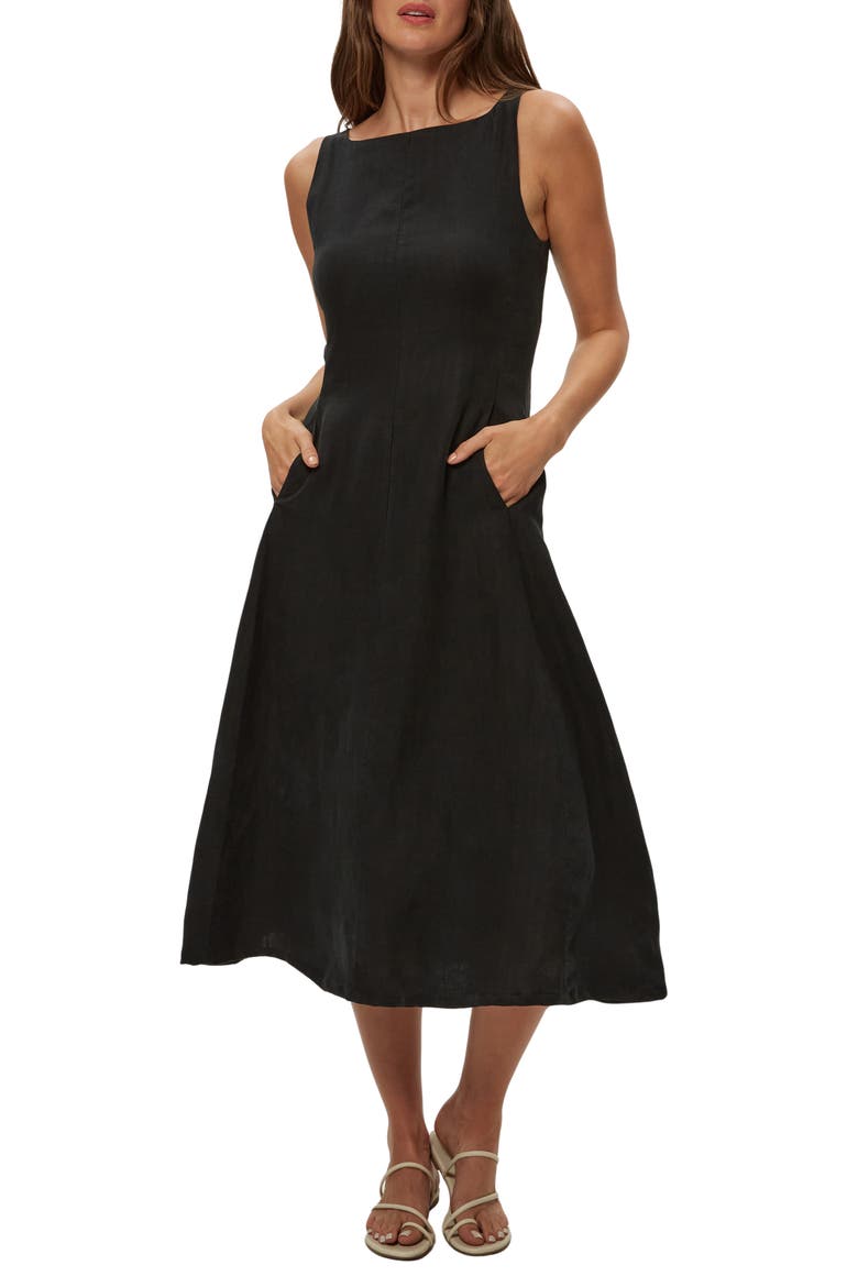 fit & flare linen blend midi dress for women knee length dresses for ladies Fit & Flare Linen-Blend Midi Dress