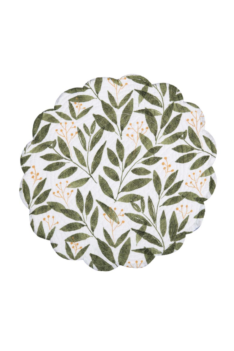 Joelle Palm Leaves & Flowers 100% Cotton Round Set of 6 Placemats 17", Alternate, color, Green