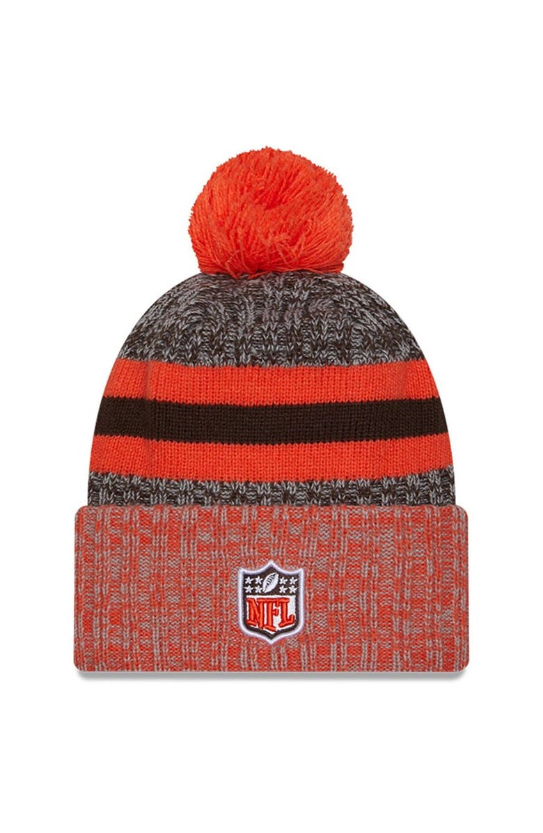 New Era Men's New Era  Brown/Orange Cleveland Browns 2023 Sideline Sport Cuffed Pom Knit Hat, Alternate, color, 