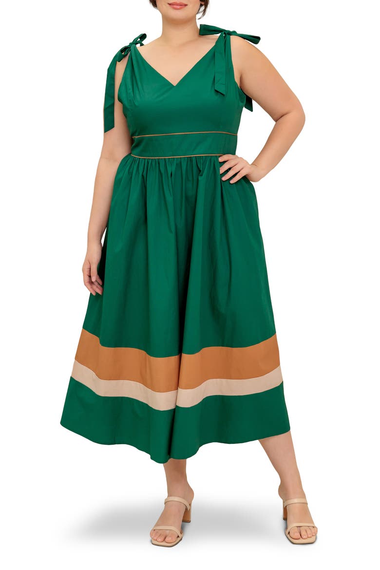 Stripe Hem Tie Strap Cotton Maxi Dress, Main, color, GREEN TAUPE