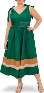 FLYING TOMATO Stripe Hem Tie Strap Cotton Maxi Dress