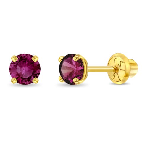 14k Pronged Simulated Birthstone Earrings