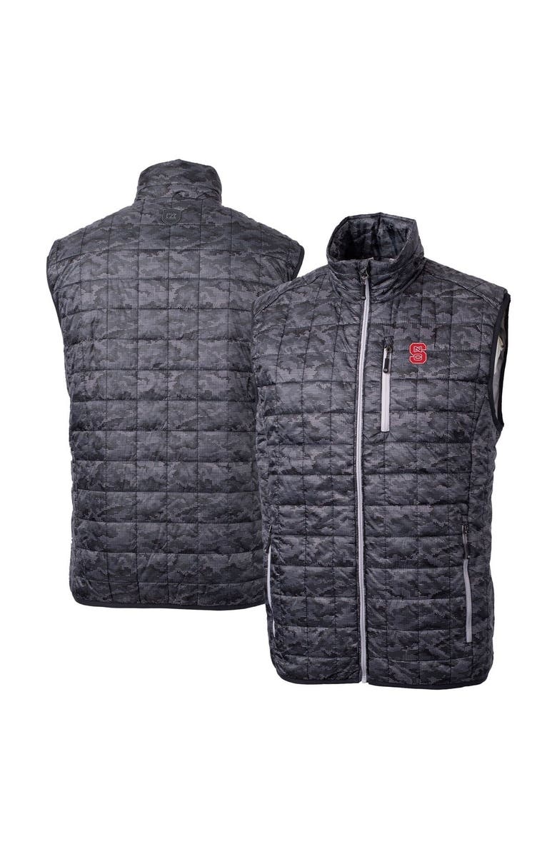 Cutter & Buck Men's Cutter & Buck  Black NC State Wolfpack Rainier PrimaLoft Eco Insulated Printed Full-Zip Puffer Vest, Main, color, 