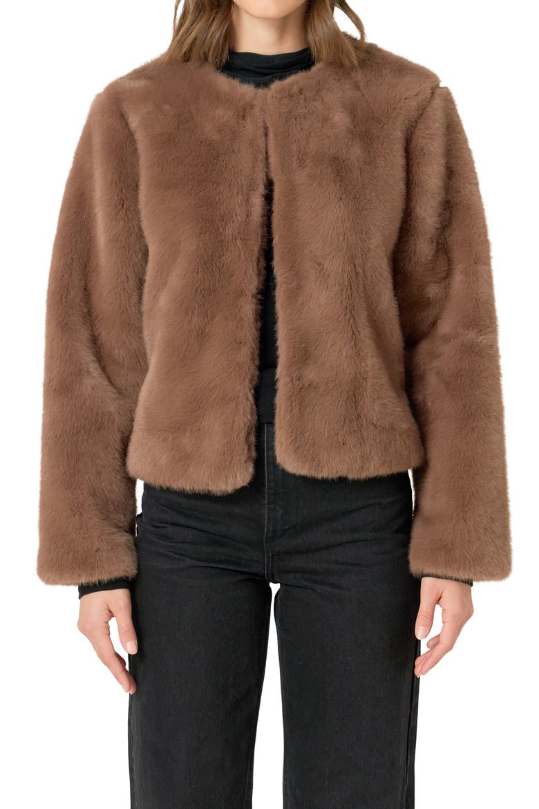 Faux Fur Lady Jacket, Alternate, color, BROWN
