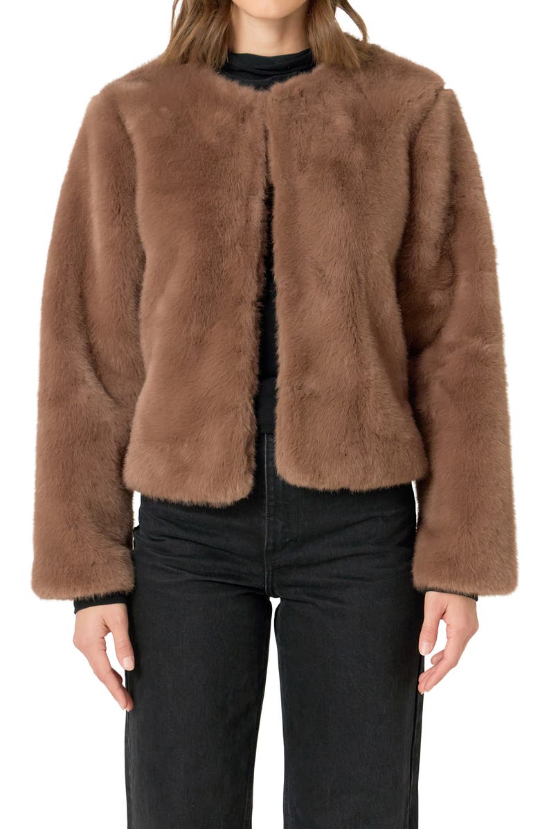 Endless Rose Faux Fur Lady Jacket, Alternate, color, Brown
