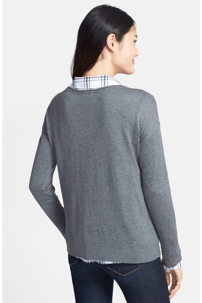 Patterned Long Sleeve Sweater, Alternate, color, HEATHER GREY/ PINK BIRDIE