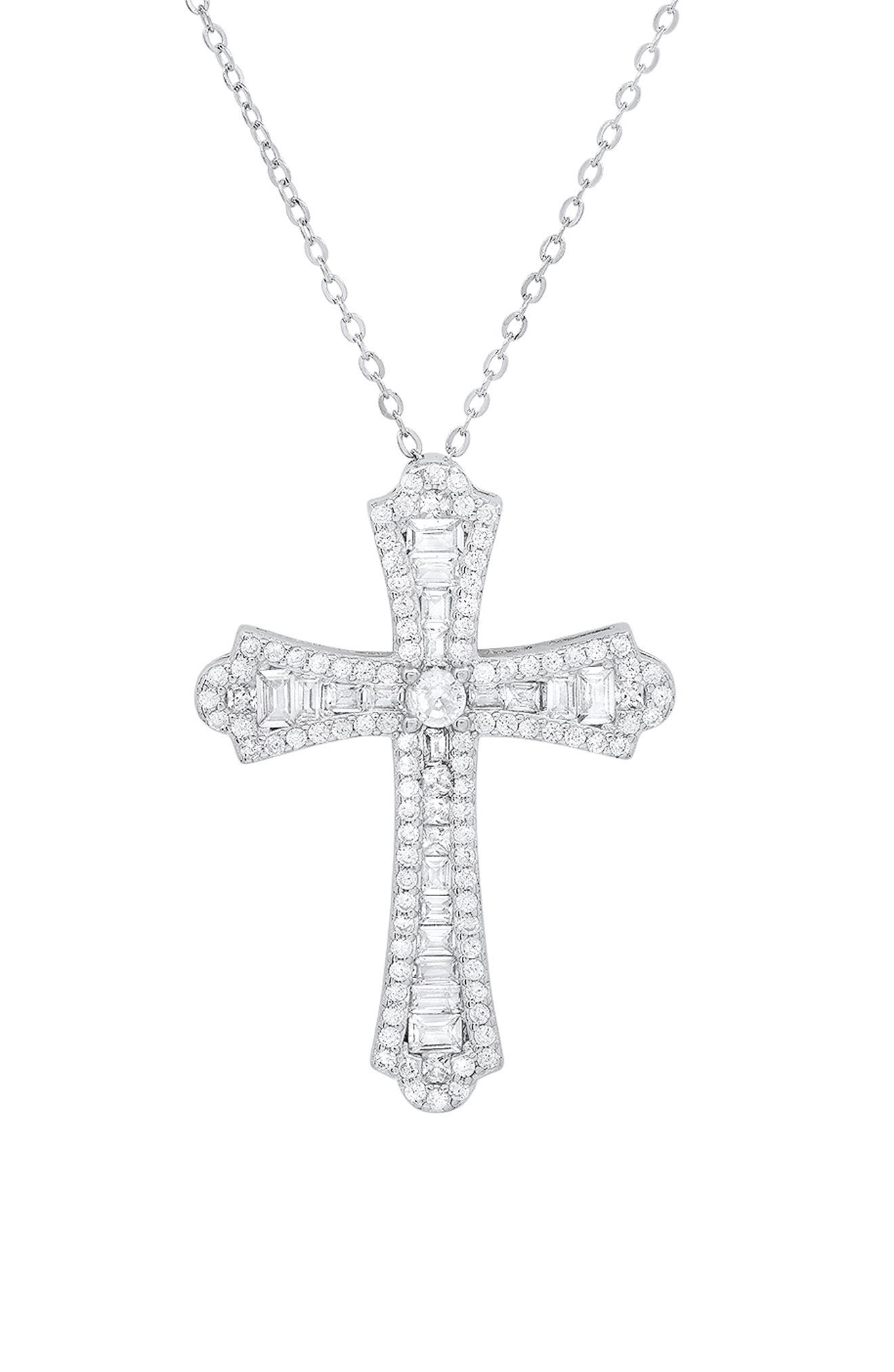 Queen Jewels Sterling Silver CZ Cross Pendant Necklace