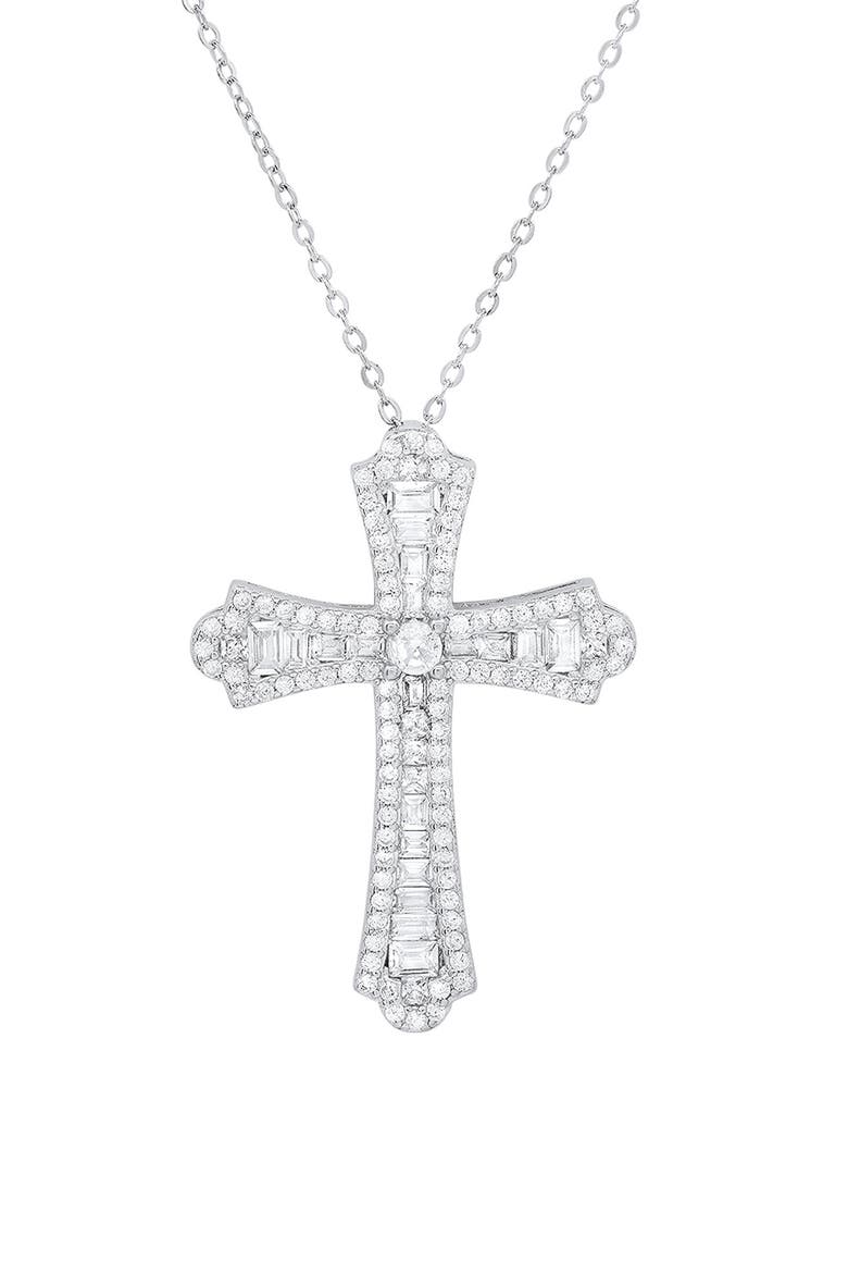 Sterling Silver CZ Cross Pendant Necklace, Main, color, SILVER