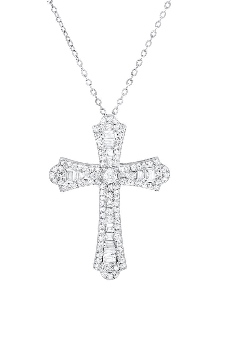 Queen Jewels Sterling Silver CZ Cross Pendant Necklace, Main, color, Silver