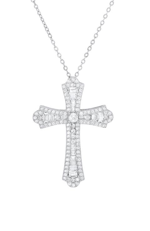 Sterling Silver CZ Cross Pendant Necklace