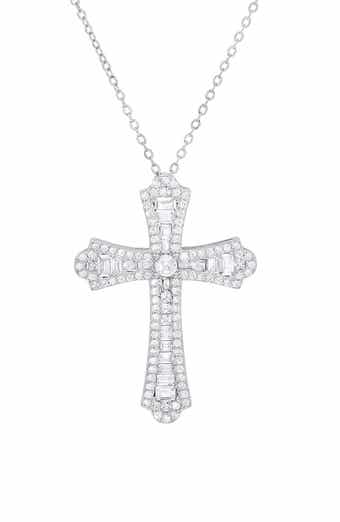 Sterling Silver CZ Cross Pendant Necklace