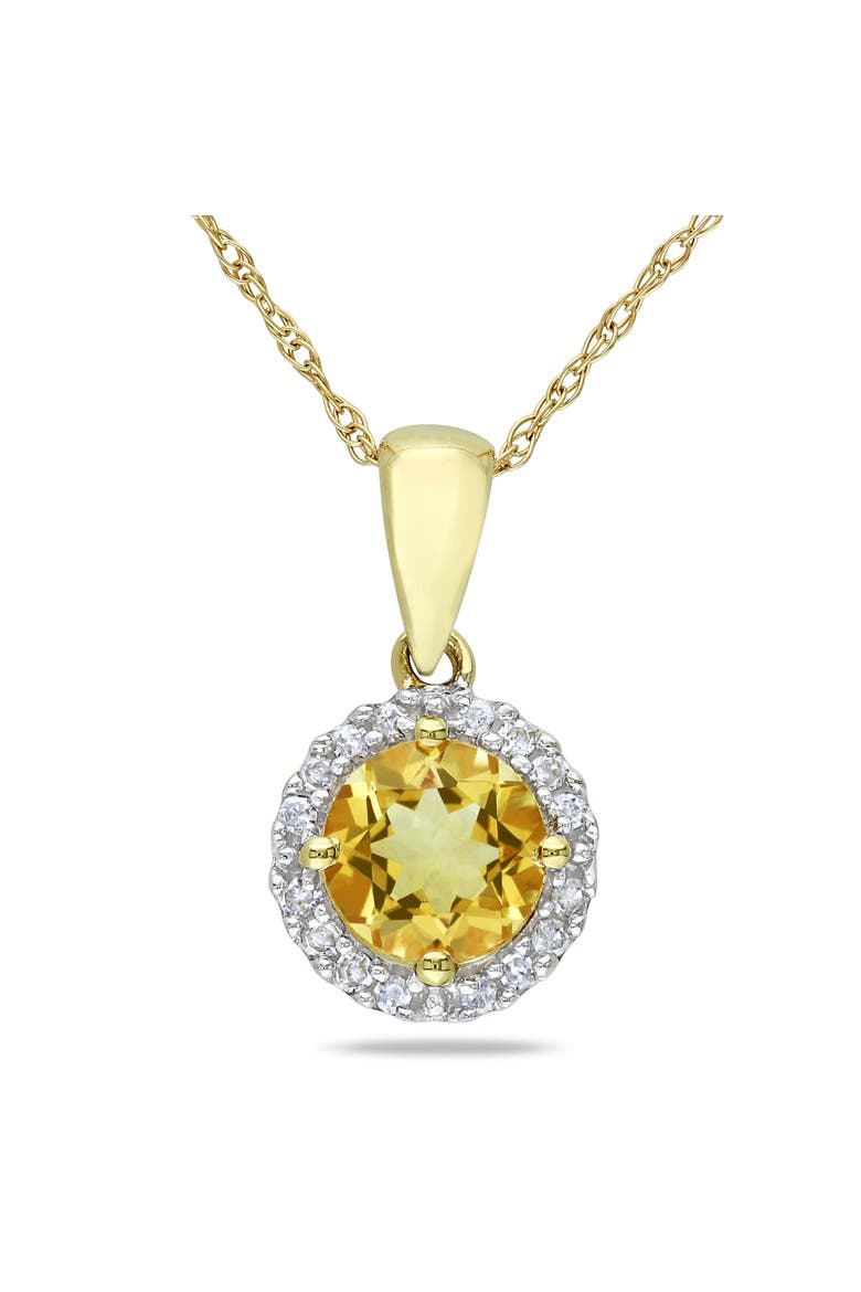 Gemstone & Diamond Halo Necklace 10K, Main, color, Citrine