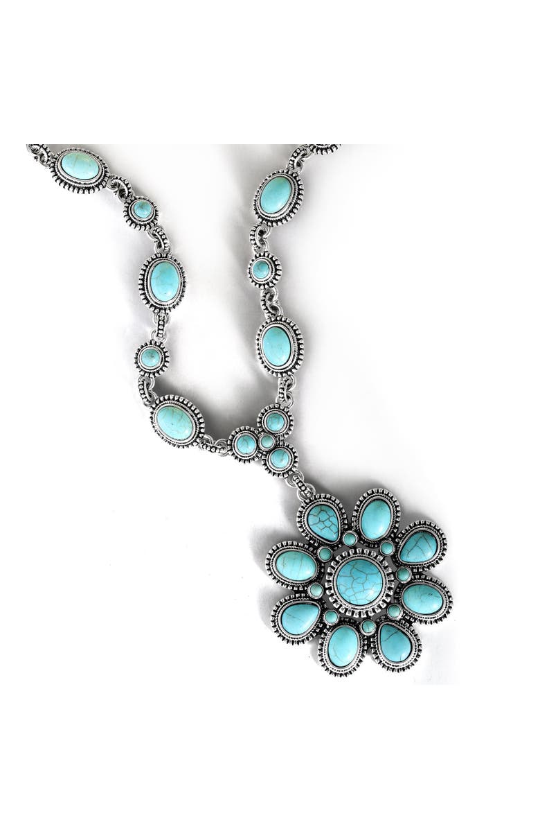 Jessica Simpson Women's Large Turquoise Stone Flower Necklace in Silver or Gold Tone, Alternate, color,