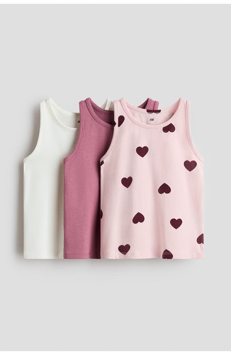 H&M 3-pack Vest Tops, Main, color, Pink/Hearts