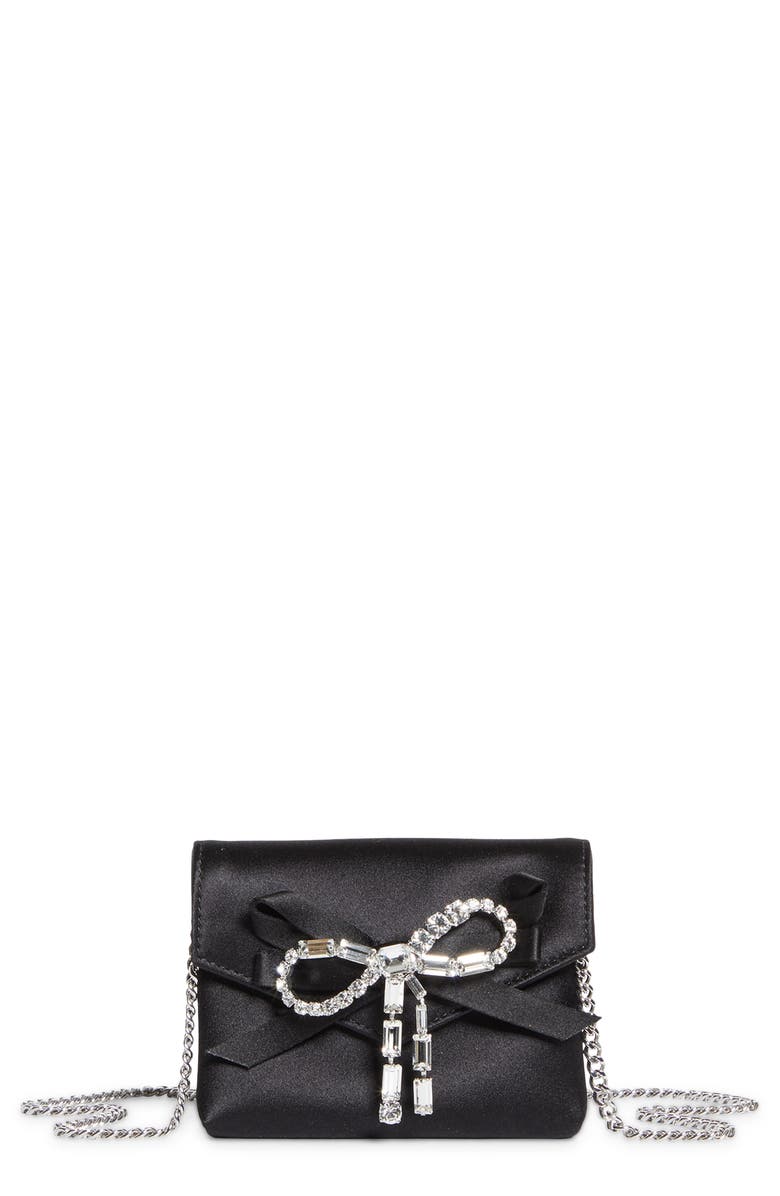 Jimmy Choo Soft Card Holder with Chain, Main, color, Black/ Silver