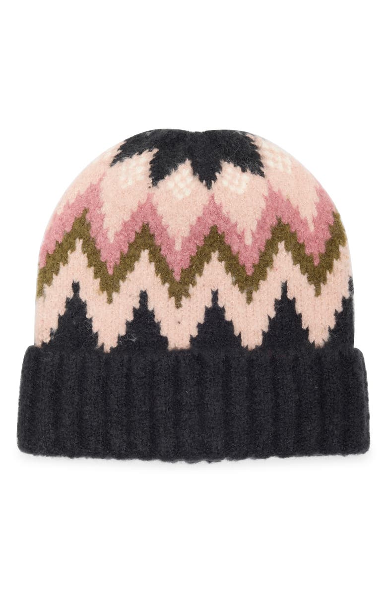BCBG Harbor Fair Isle Beanie, Main, color, Black Pink