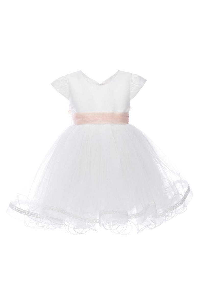 Tulleen Satin Ribbon Dress, Main, color, White