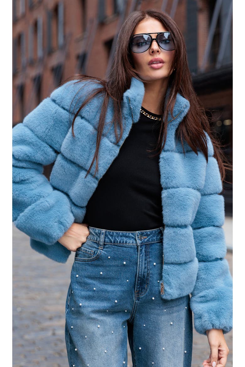 Jodi Faux Fur Jacket, Alternate, color, Blue