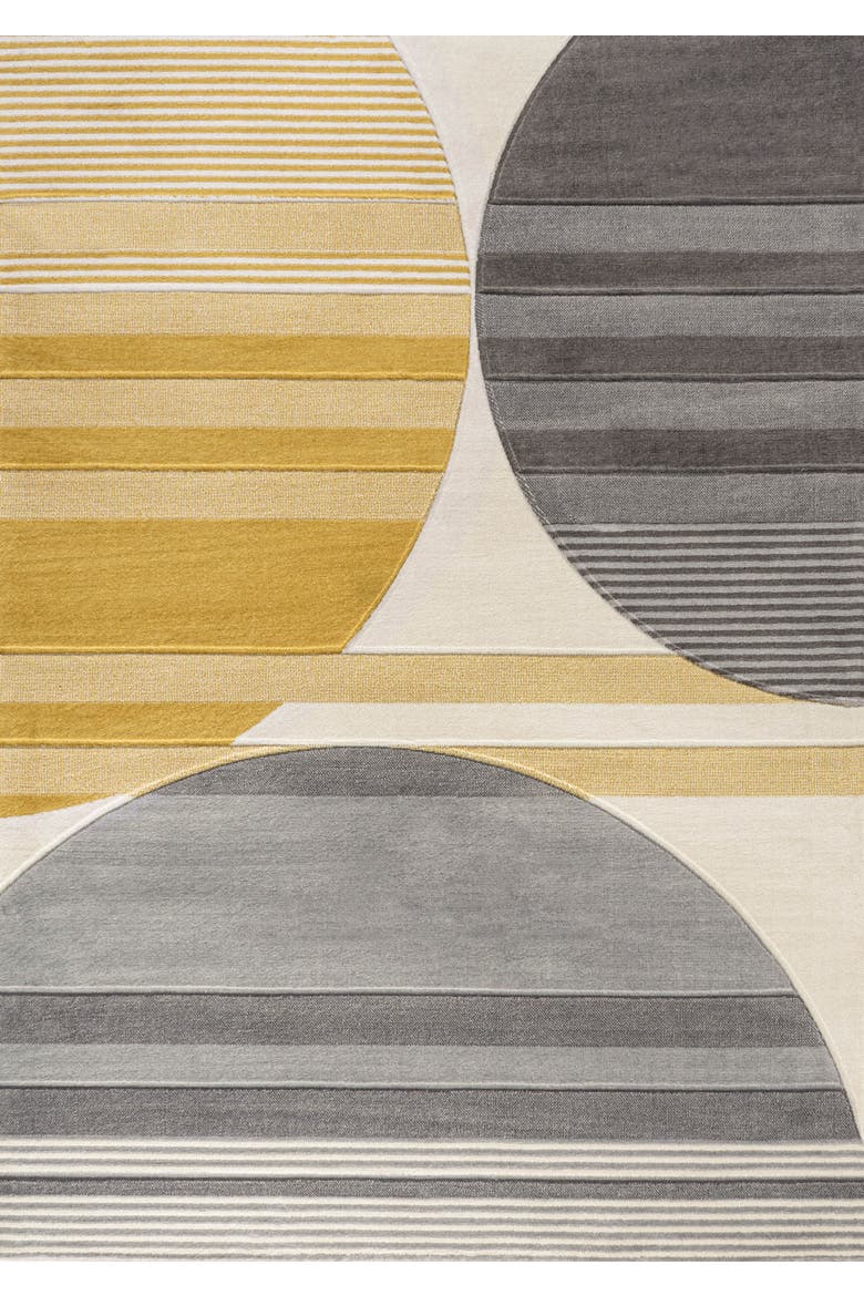 Nicky Geometric Striped Circles Area Rug, Main, color, Gray/Yellow/Cream