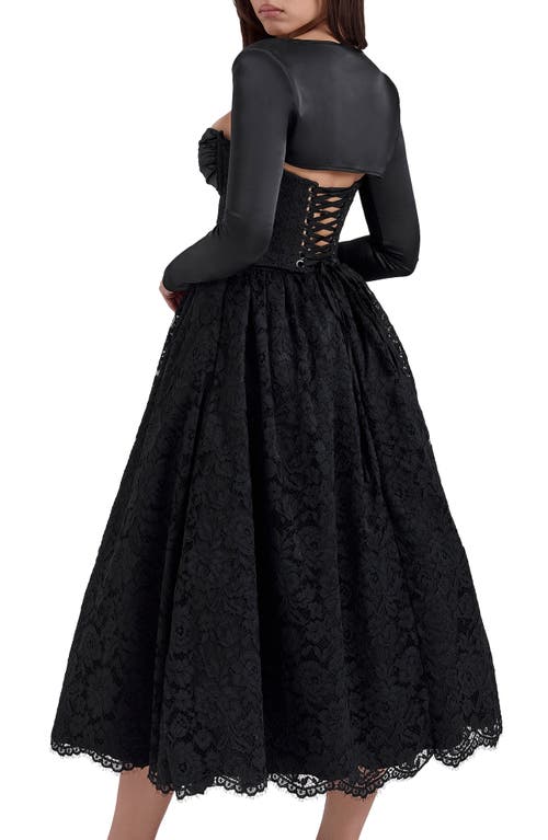 House Of Cb Duchess Corset Lace Fit & Flare Midi Dress With Bolero In Black