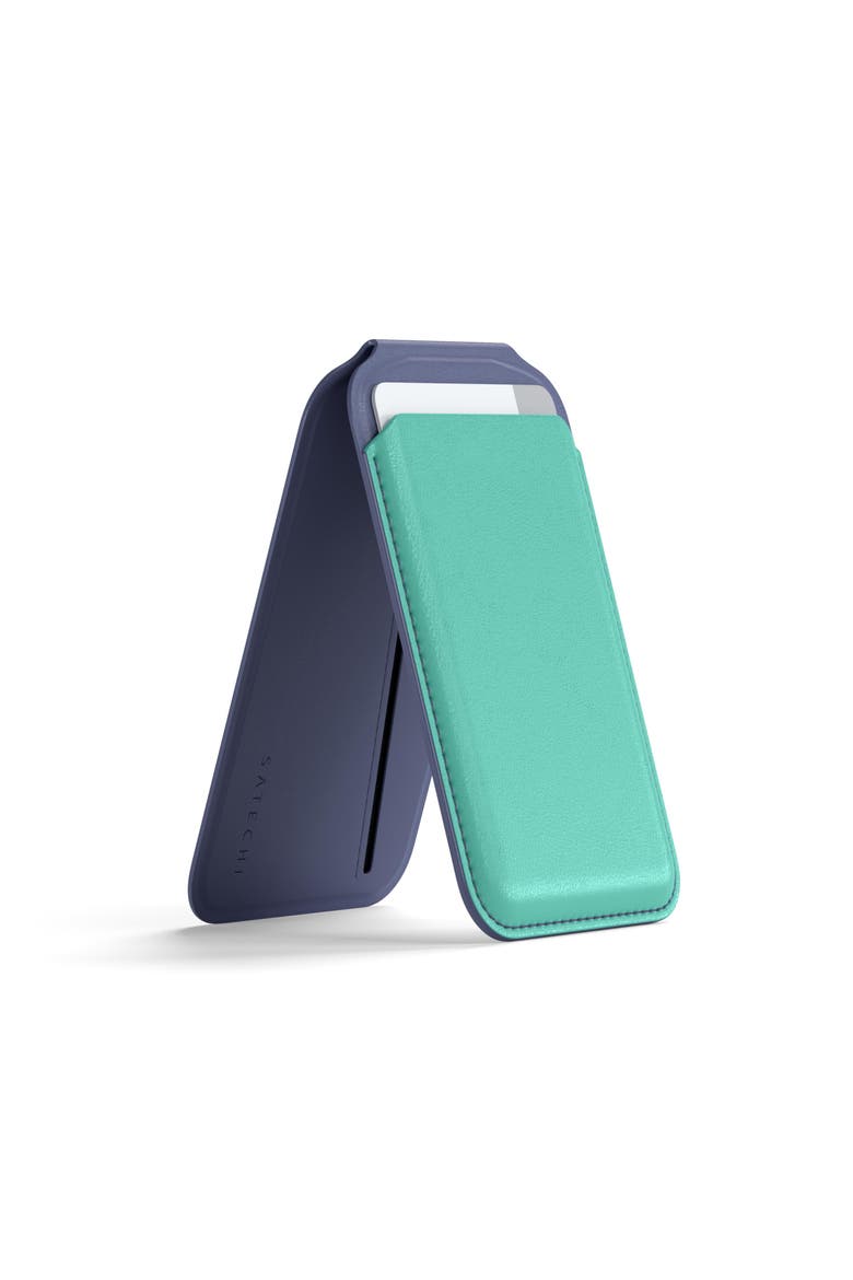 Vegan-Leather Magnetic Wallet Stand, Main, color, Aqua