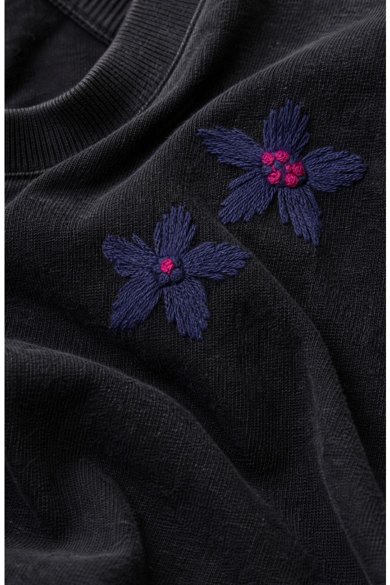 Relaxed Fit Floral Embroidered Crewneck T Shirt with Washed Finish, Alternate, color, Gray