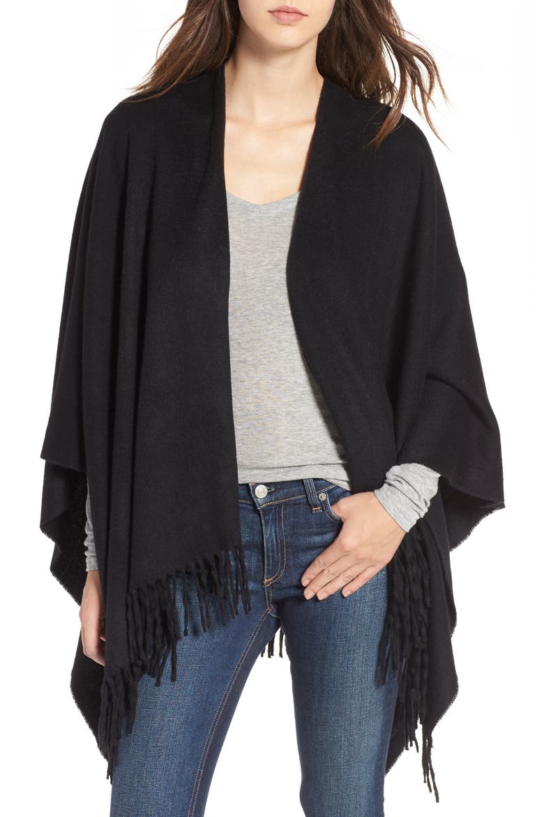 Cashmere Poncho, Main, color, BLACK