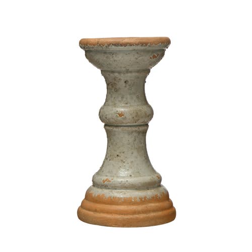 Storied Home Coastal 2-tone Terracotta Pillar Candle Holder In Gray