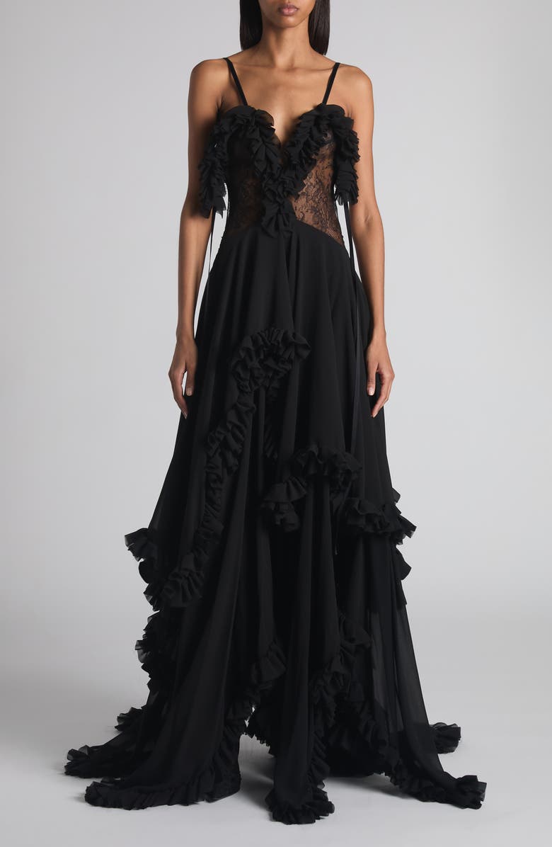 McQueen Tiered Ruffle Silk Georgette Gown, Main, color, 