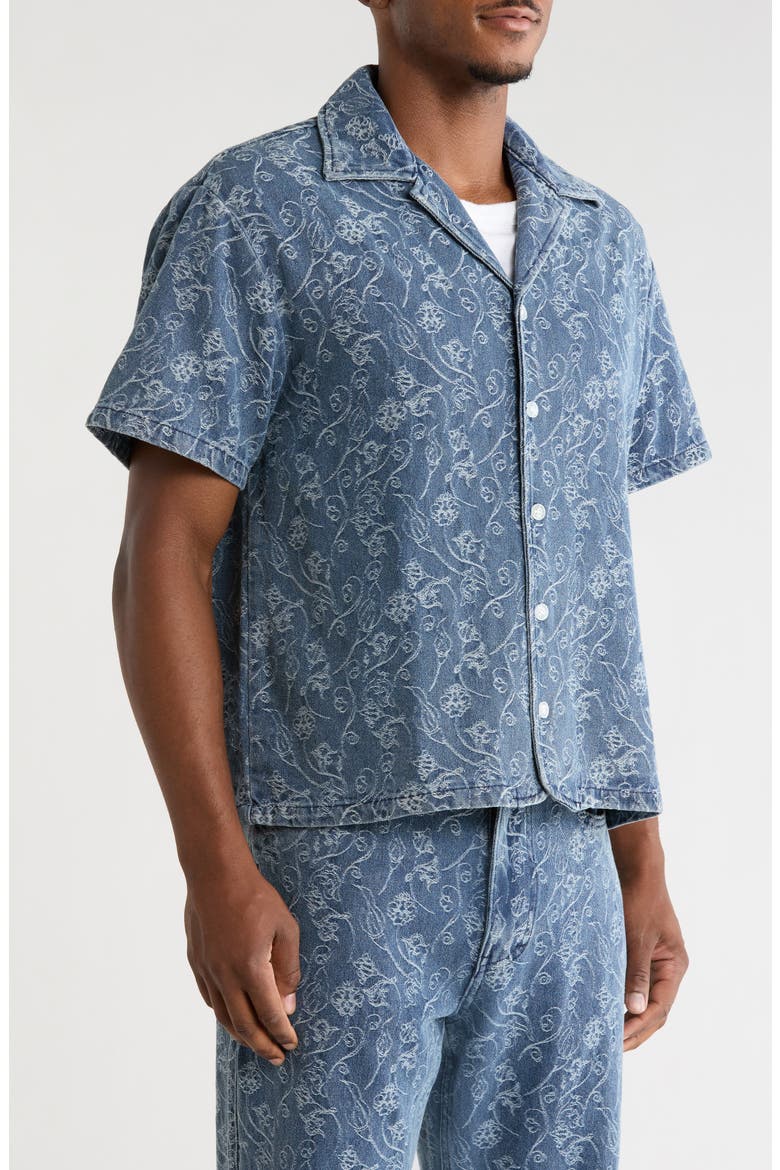 Floral Jacquard Camp Shirt, Alternate, color, LIGHT INDIGO