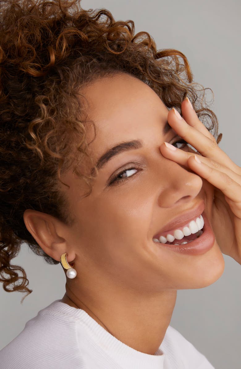 LAGOS Luna Freshwater Pearl Lux Hoop Earrings, Alternate, color, Silver