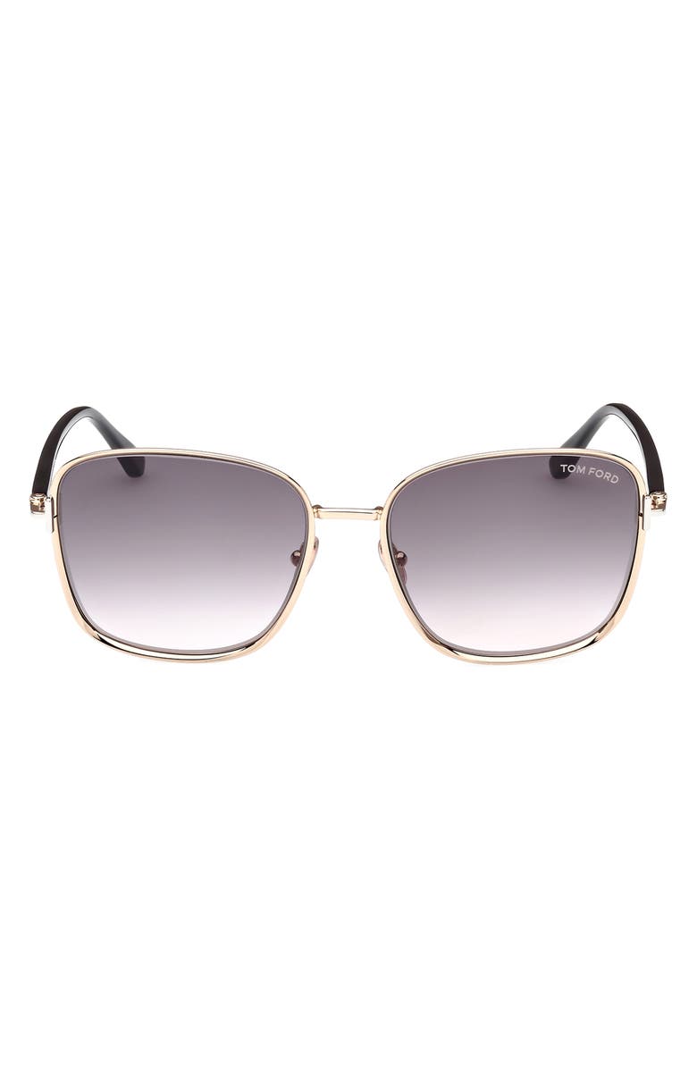 TOM FORD Fern 57mm Square Sunglasses, Main, color, Shiny Rose Gold / Smoke