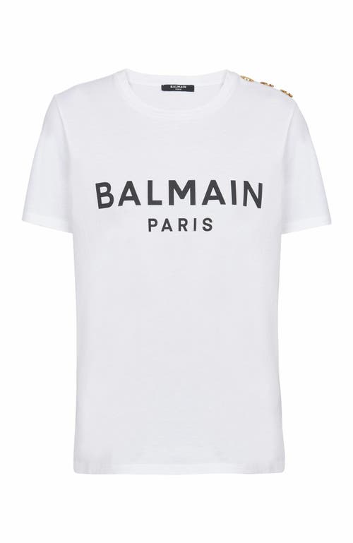 BALMAIN T-SHIRT WITH BALMAIN PARIS PRINT WITH BUTTONS 