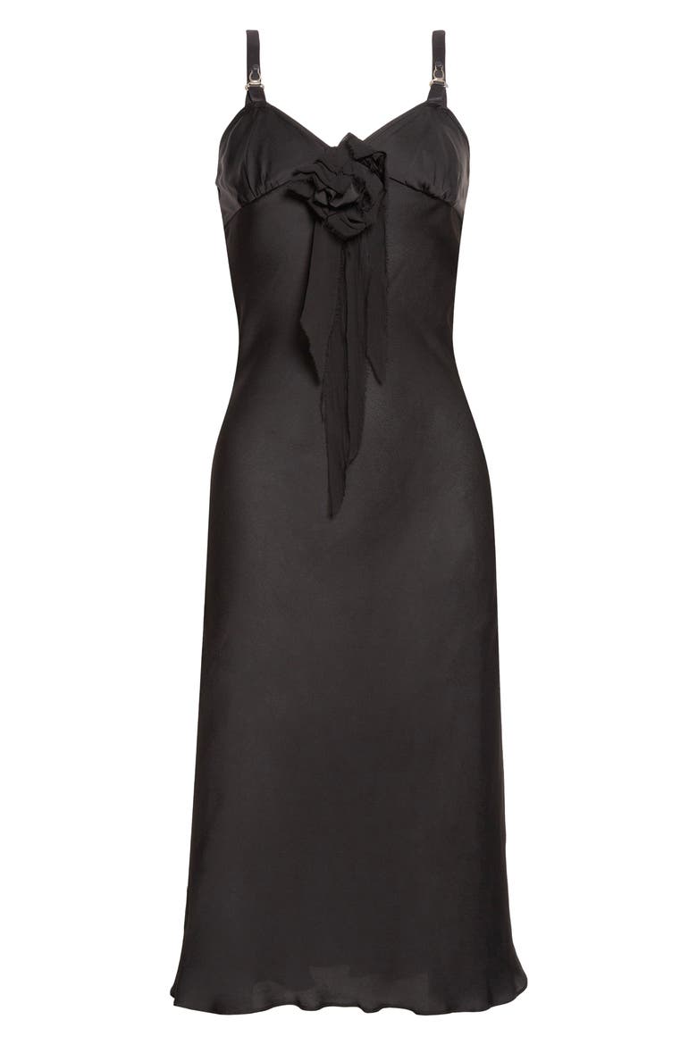 Satin Slipdress with Chiffon Appliqué, Alternate, color, BLACK