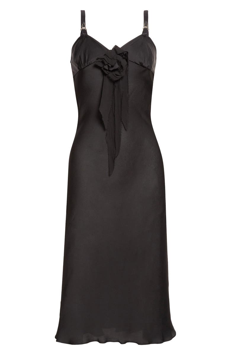 Meruert Tolegen Satin Slipdress with Chiffon Appliqué, Alternate, color, Black