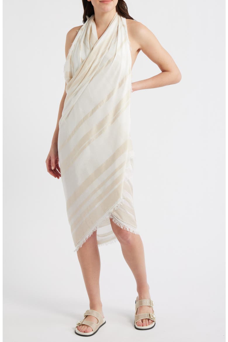 Sheer Stripe Pareo Wrap, Alternate, color, TAN- WHITE