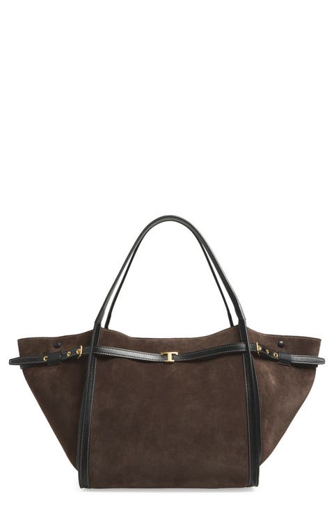 Medium T Signature Suede Shopping Bag