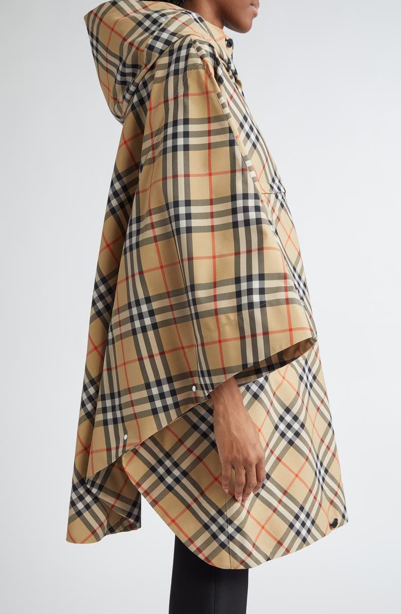 Burberry Check Nylon Poncho, Alternate, color, Sand