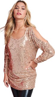 Roaman's Cold-Shoulder Sequin Tunic