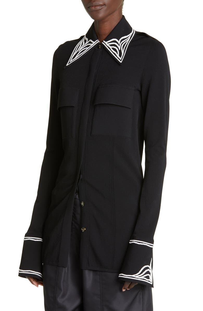 Proenza Schouler Cloqué Jacquard Knit Button-Up Shirt, Alternate, color,