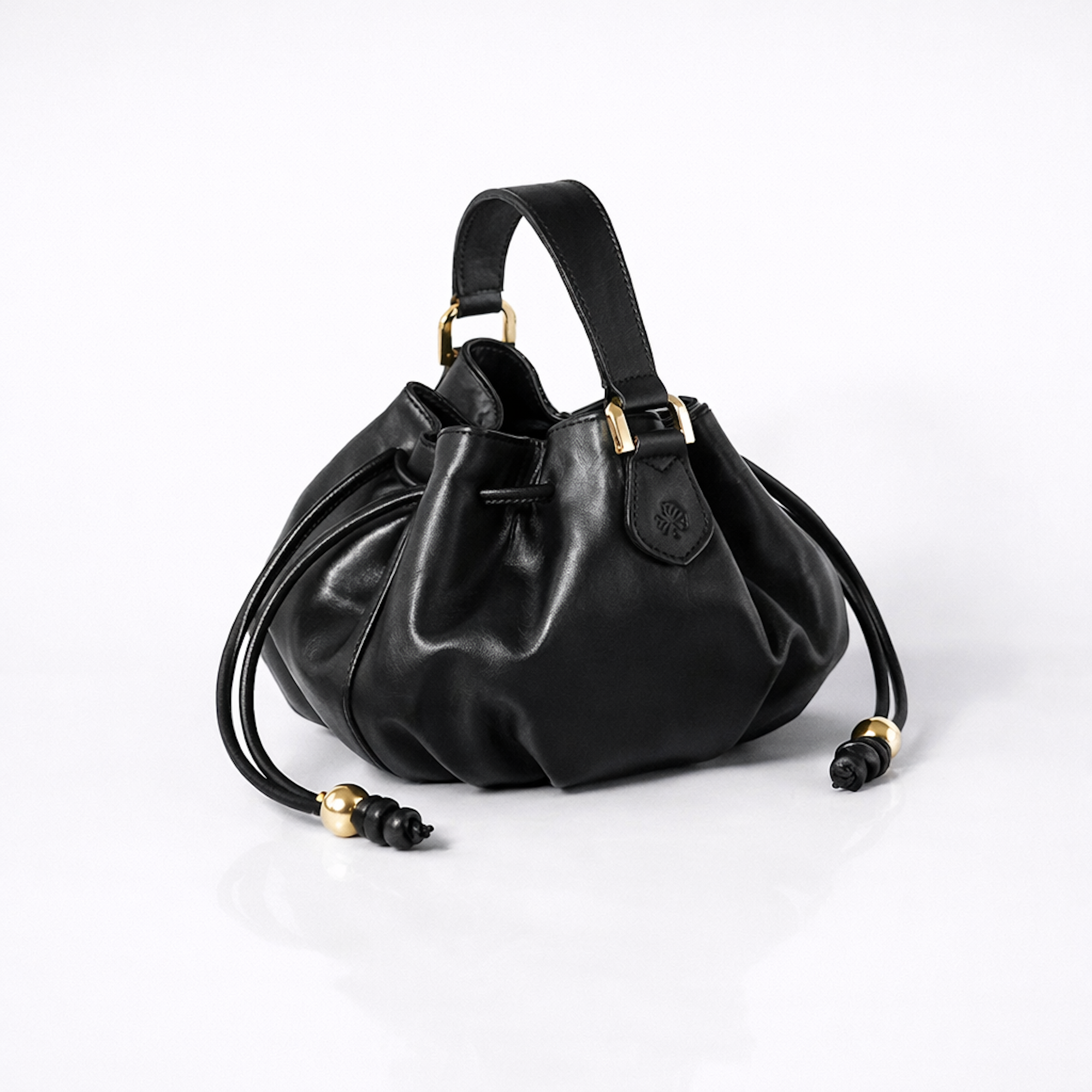 ROSZUAR Lunaire Pleated Leather Handbag, Alternate, color, Black