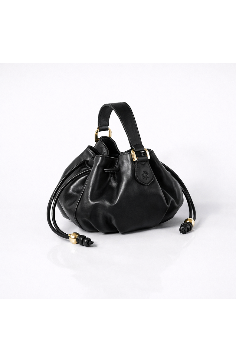 ROSZUAR Lunaire Pleated Leather Handbag, Alternate, color, Black