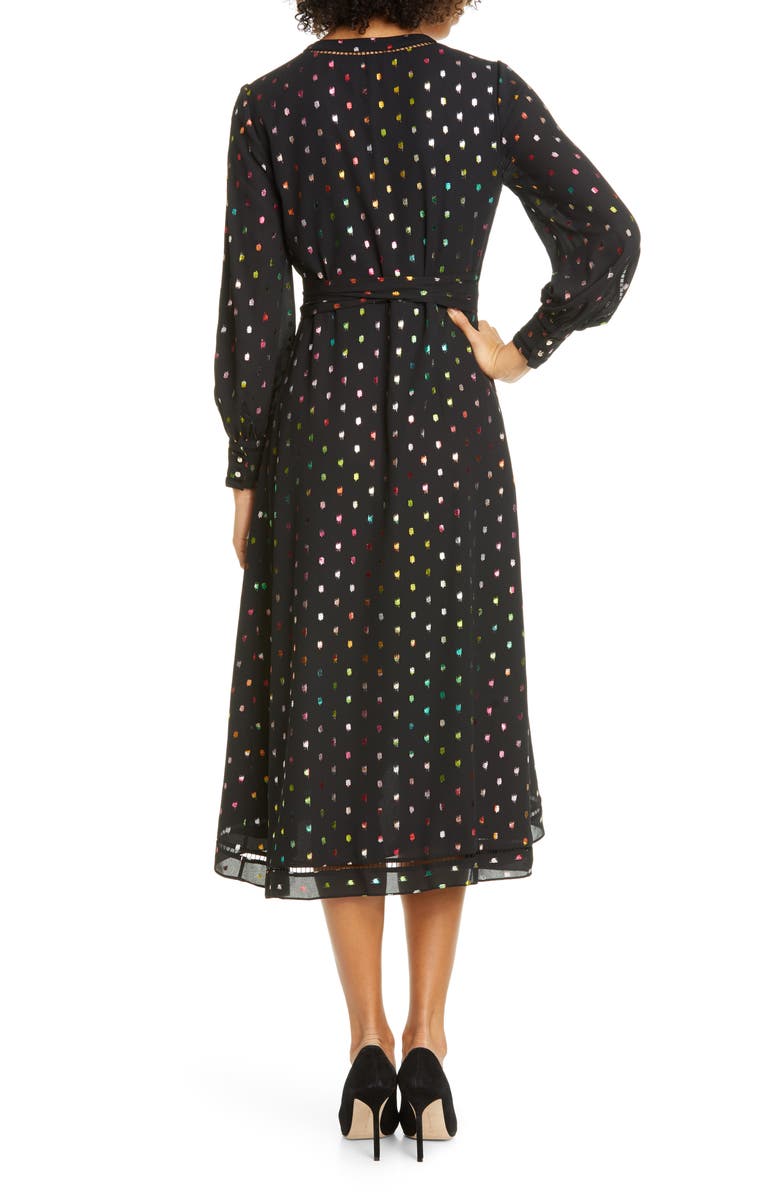 Ted Baker London Tansie Metallic Dot Long Sleeve Wrap Dress, Alternate, color,